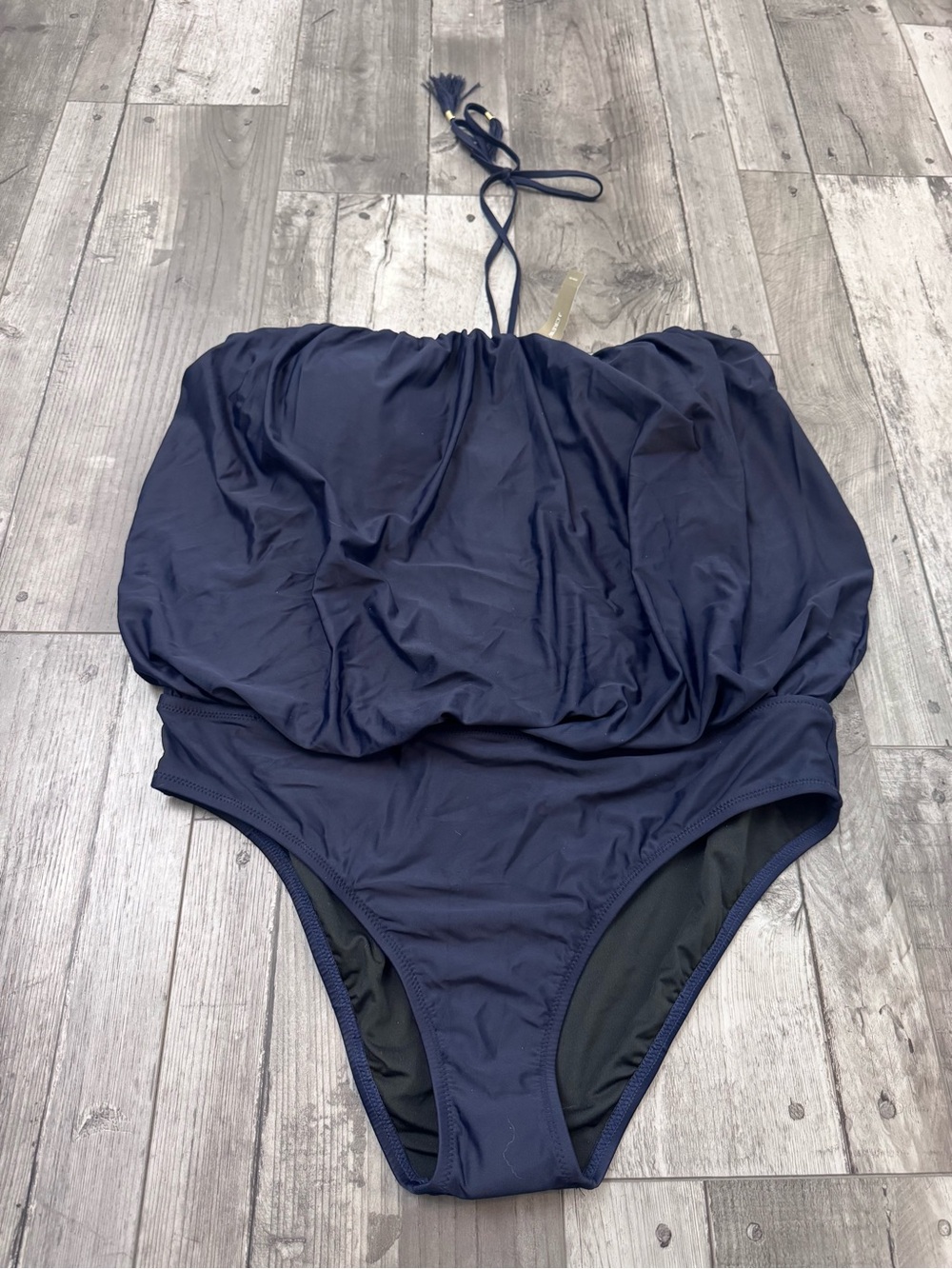 J. Crew Draped Blouson One Piece Swimsuit Women's 16 Halter NEW Navy Blue - Picture 2 of 7